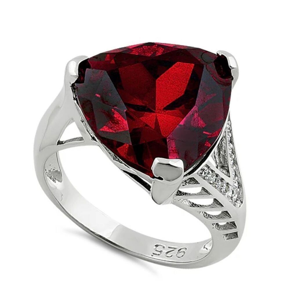 Sterling Silver Extravagant Trillion Dark Garnet CZ Ring New